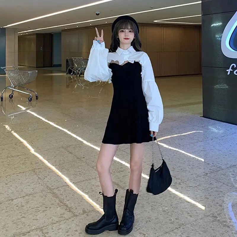 Set Áo Sơ Mi Trắng + Váy ULZZANG M27