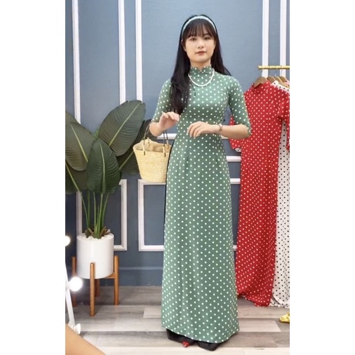 Áo dài chấm bi lụa hàn châu