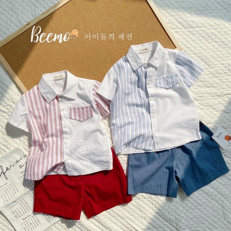 Set bộ sơ mi bé trai phối kiểu Hàn Quốc sành điệu - STB