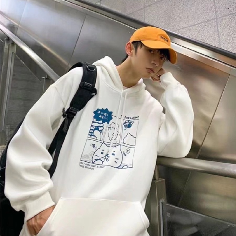 Áo Hoodie Thể Thao Dáng Rộng In Họa Tiết Hoạt Hình Phong Cách Hip Hop Đường Phố Nhật Bản Cỡ M-5XL Cho Nam