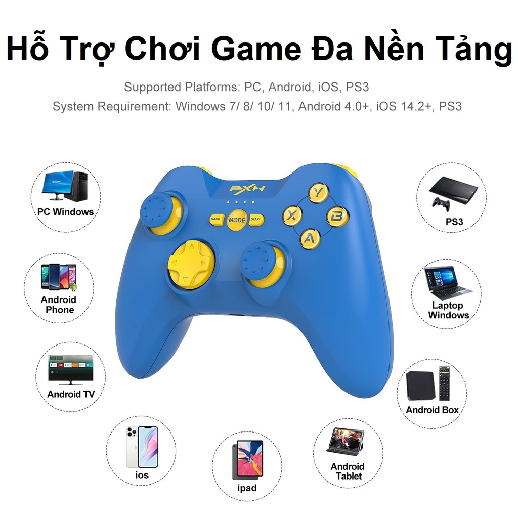 Tay Cầm Chơi Game Không Dây PXN - P3, Hỗ Trợ Cả Wireless + USB 2.4, Tương thích với / PS4 / PS3 / PC / IOS MFI / Android