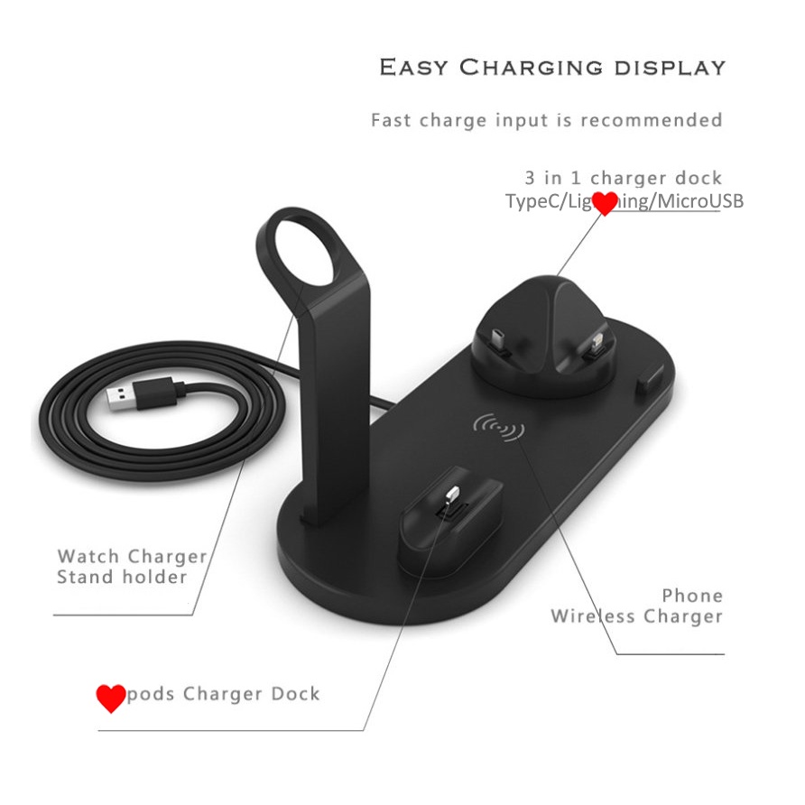 Đế Sạc Không Dây 6 Trong 1 15W Cho Điện Thoại Và Máy Tính Bảng