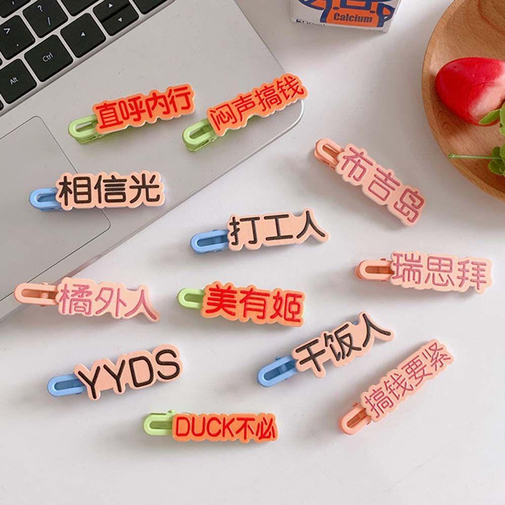 NICKOLAS Kẹp Tóc Nhựa Màu Sắc Kẹo Ngọt Họa Tiết Chữ Trung Quốc