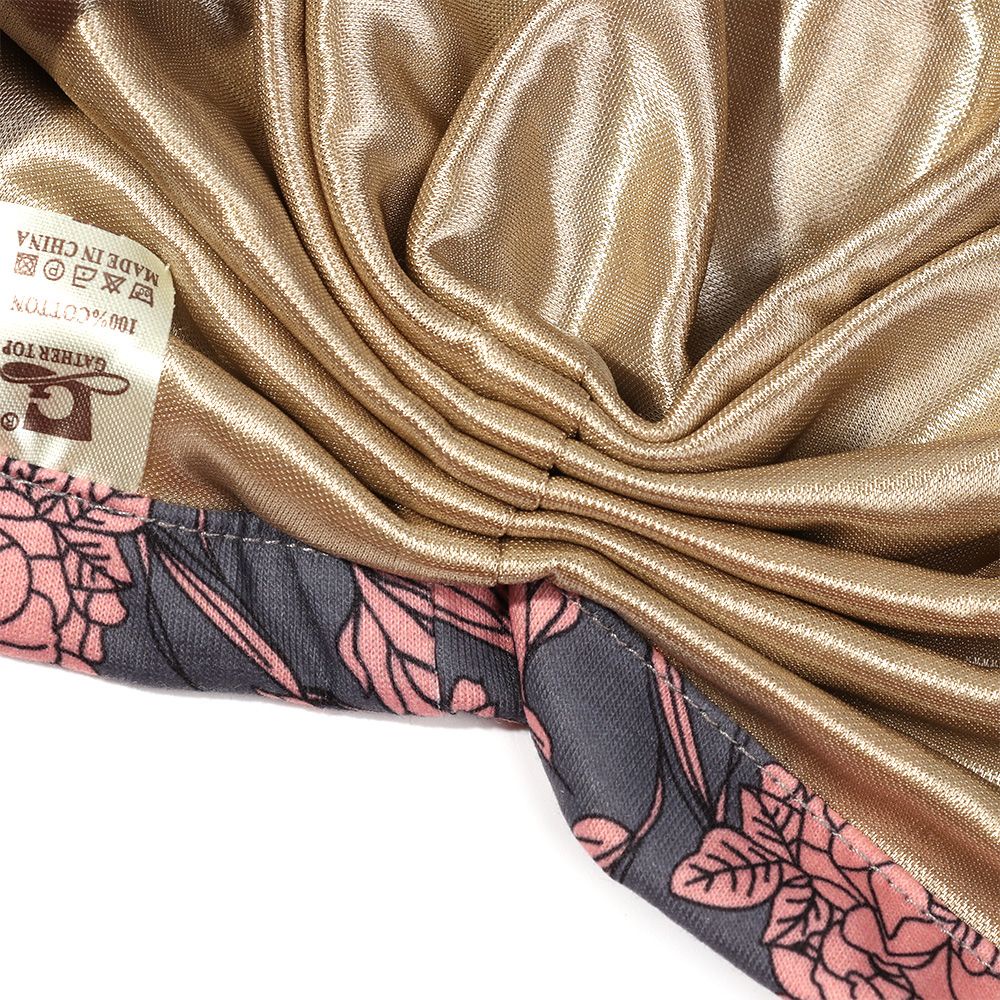 Mũ trùm đầu vải satin cotton mềm mại xếp ly thắt nút in họa tiết hoa cho nữ