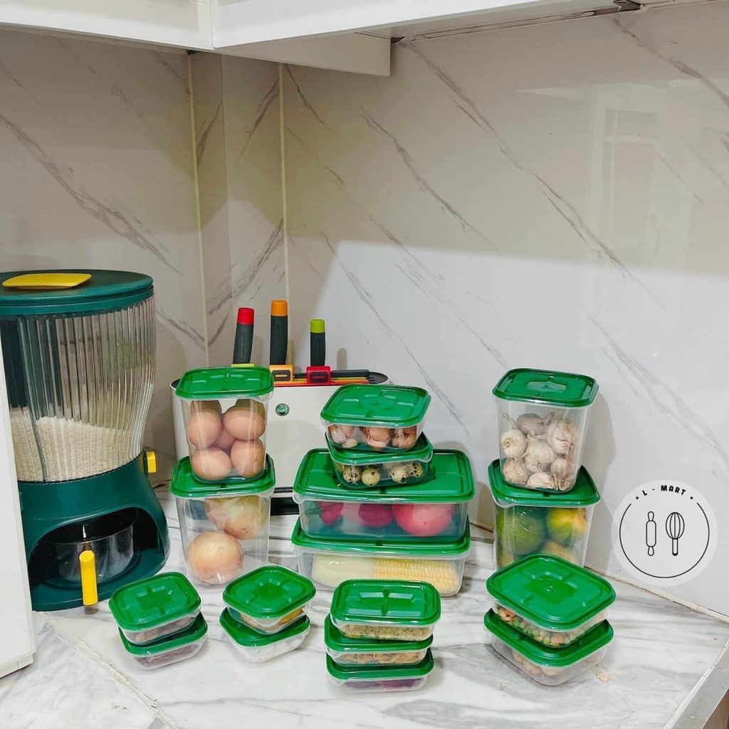 Bộ hộp đựng thực phẩm 17 món - Set 17 hộp nhựa tủ lạnh cao cấp bảo quản đồ ăn