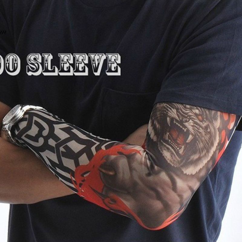 Vỏ bọc tay áo giả hình xăm tạm thời in hình đầu lâu/hổ kỹ thuật số giữ ấm cho nam nữ