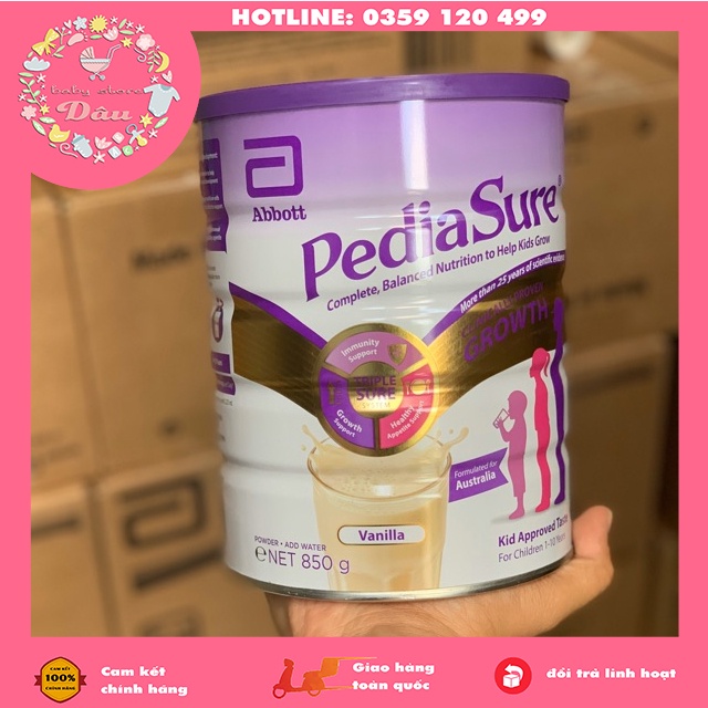 Sữa bột Pediasure Úc vị dâu, socola, vani cho bé từ 1 đến 10 tuổi - lon 850gr