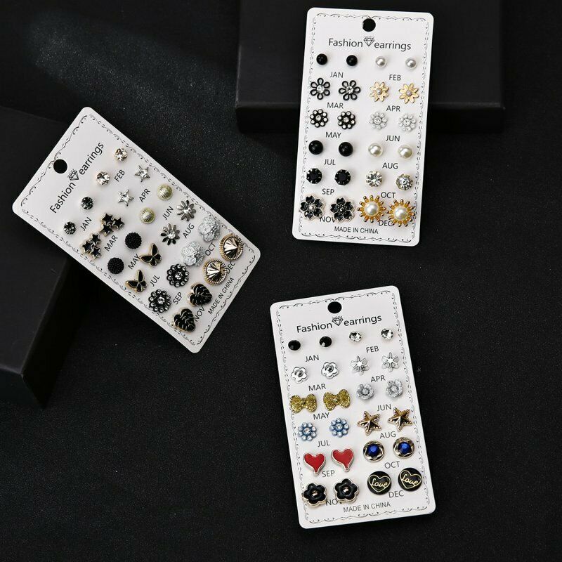 Set 12 đôi khuyên tai BELLA-BEE đính đá và hạt ngọc trai nhân tạo thời trang