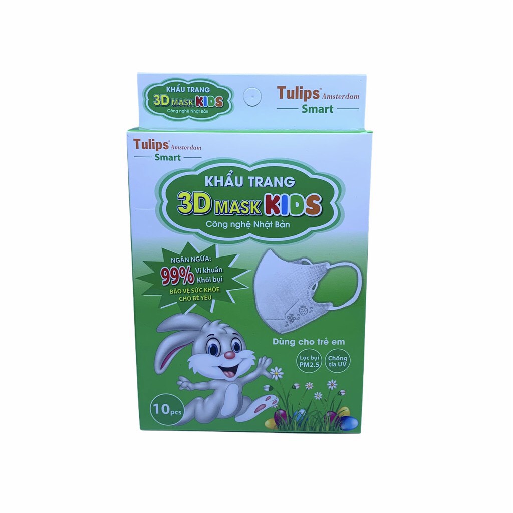 Khẩu trang trẻ em 3D Mask Kids Tulip, bảo vệ sức khoẻ cho bé, hộp 10 chiếc