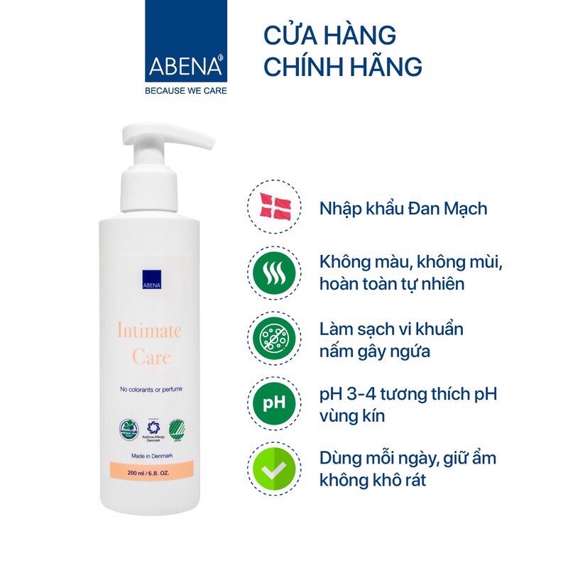 Dung dịch vệ sinh vùng kín Abena intimate Care (nước rửa vệ sinh phụ nữ không màu không mùi, 200ml, đan mạch)