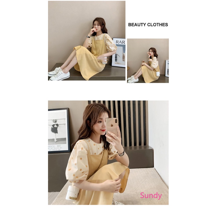 Bộ Áo Sơ Mi Chấm Bi + Đầm Yếm Thời Trang Mùa Hè Phương Tây Dành Cho Nữ