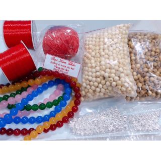 Combo hạt dâu tằm + chỉ dù chỉ chun + bi bạc làm vòng