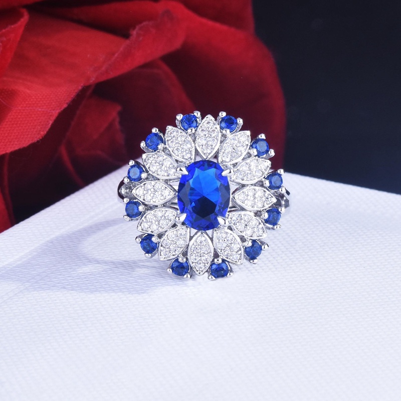 Nhẫn mở đính đá zircon hình oval nhiều màu sang trọng cho nữ