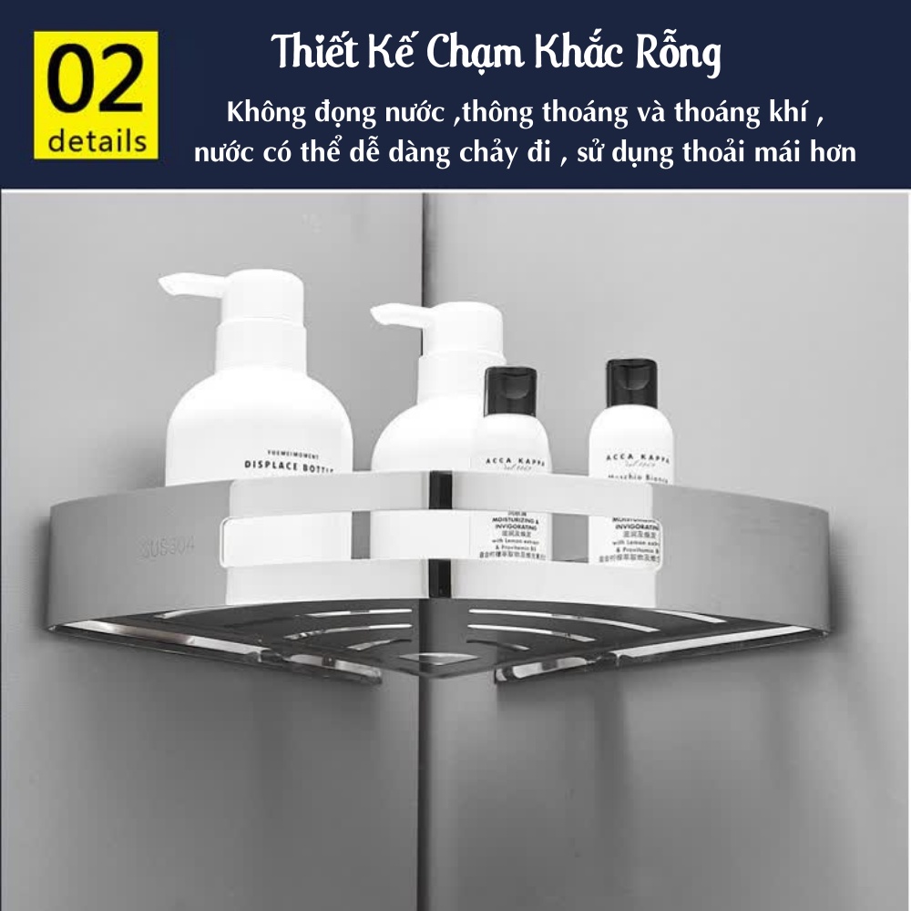 Kệ Nhà Tắm, Kệ Góc Nhà Tắm Inox Dán Tường Không Cần Khoan Đục THANH XUÂN 98