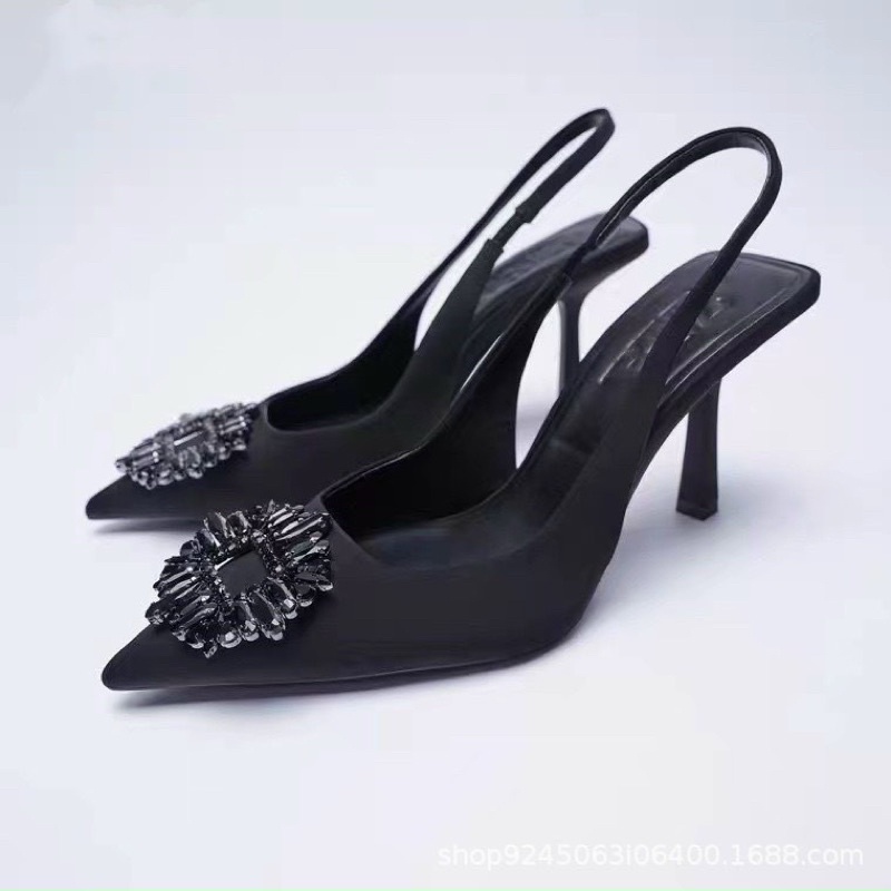 giày sandal nữ cao gót 7cm zara mũi nhọn hoa đá (fullbox tem mác)
