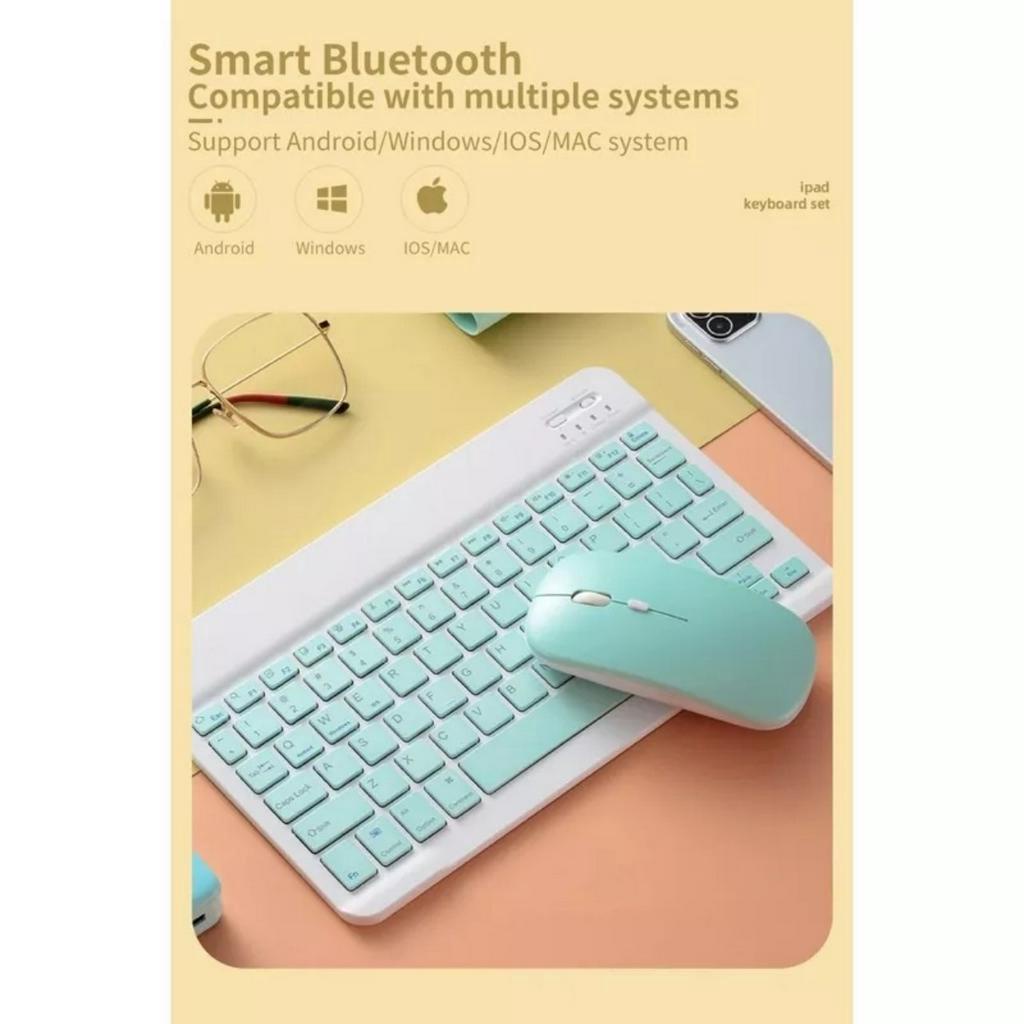 Bộ Bàn Phím Văn Phòng Và Chuột Bluetooth Không Dây 10 inch Gọn Nhẹ Cho iPad Android Tablet Windows Laptop