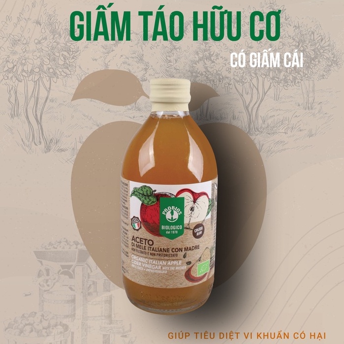 Giấm Táo Hữu Cơ Có Giấm Cái 500ml ProBios Organic Italian Apple Cider Vinegar With The Mother