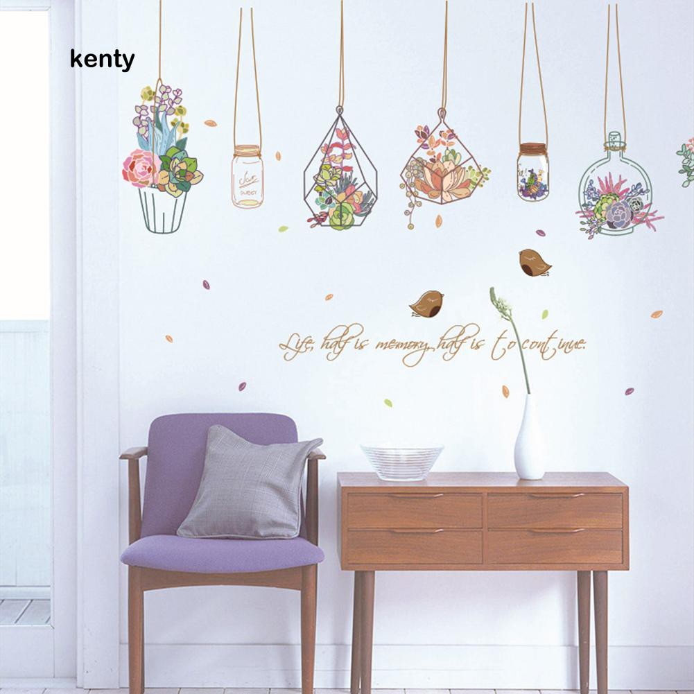 Nhãn dán tường trang trí hình chậu cây treo đẹp mắt 50cm x 70cm