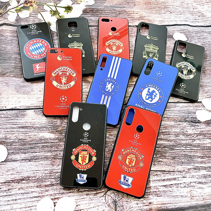 Ốp lưng điện thoại mặt kính samsung,oppo,iphone hình logo bóng đá chealsea/MU/Liverpool/manchester united