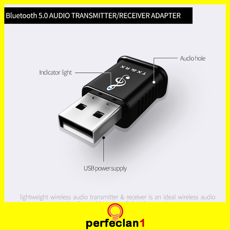 [PERFECLAN1]USB Bluetooth 5.0 Audio Adapter Transmitter Receiver for TV/PC AUX Speaker