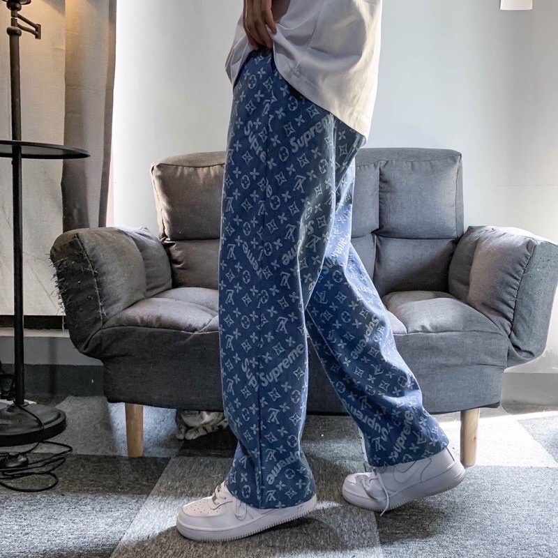 Quần Jean baggy nam “ HOẠ TIẾT THÊU “ LV_SPO ống suông, rộng style nam