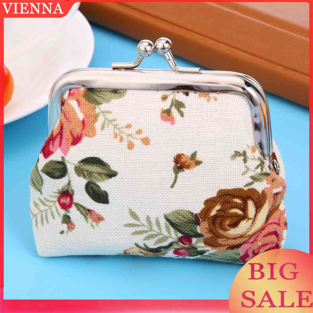 Ví Nữ Vải Canvas In Hoa Phong Cách Vintage Đáng Yêu