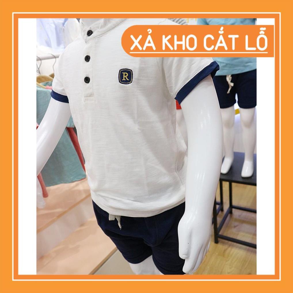 Bộ quần áo thun cotton tay ngắn  Áo trắng Bo tay cao cấp cho trẻ em quần xanh đen cưng xỉu cho bé (5-21kg)- Royal KIDS