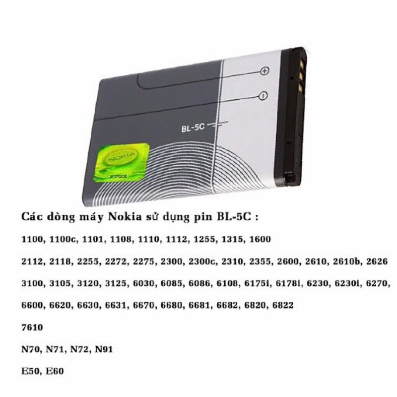 Pin Nokia BL 5C dành cho các dòng máy nokia - Pin sạc BL-5C nhỏ gọn không lo cháy nổ