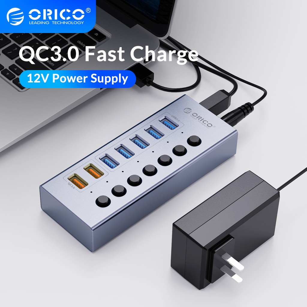 Hub Chuyển Đổi Nguồn Orico Usb 3.0 7/10 Cổng Hỗ Trợ Sạc Nhanh Qc Cho Điện Thoại Tiện Lợi Chất Lượng Cao