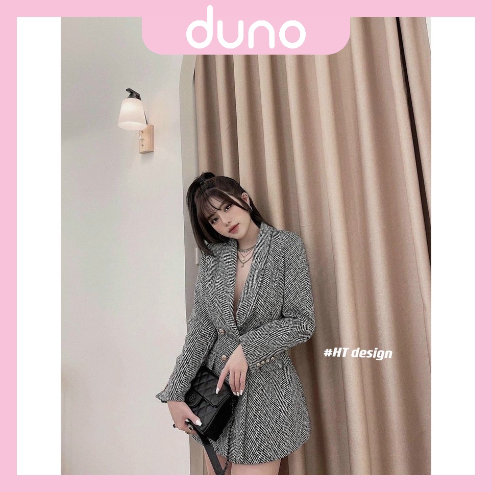 Áo khoác blazer nữ dạ kẻ ziczac loại đẹp DUNO- AD13