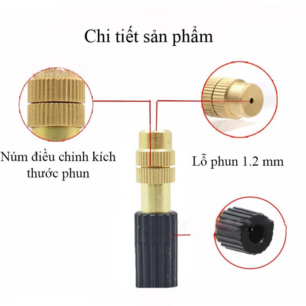 Béc Phun Sương Tưới Lan, Làm Mát, Tưới Cây - Béc Đồng 1 Hướng Kèm Tê Nối Ống 8mm Và Van Điều Áp