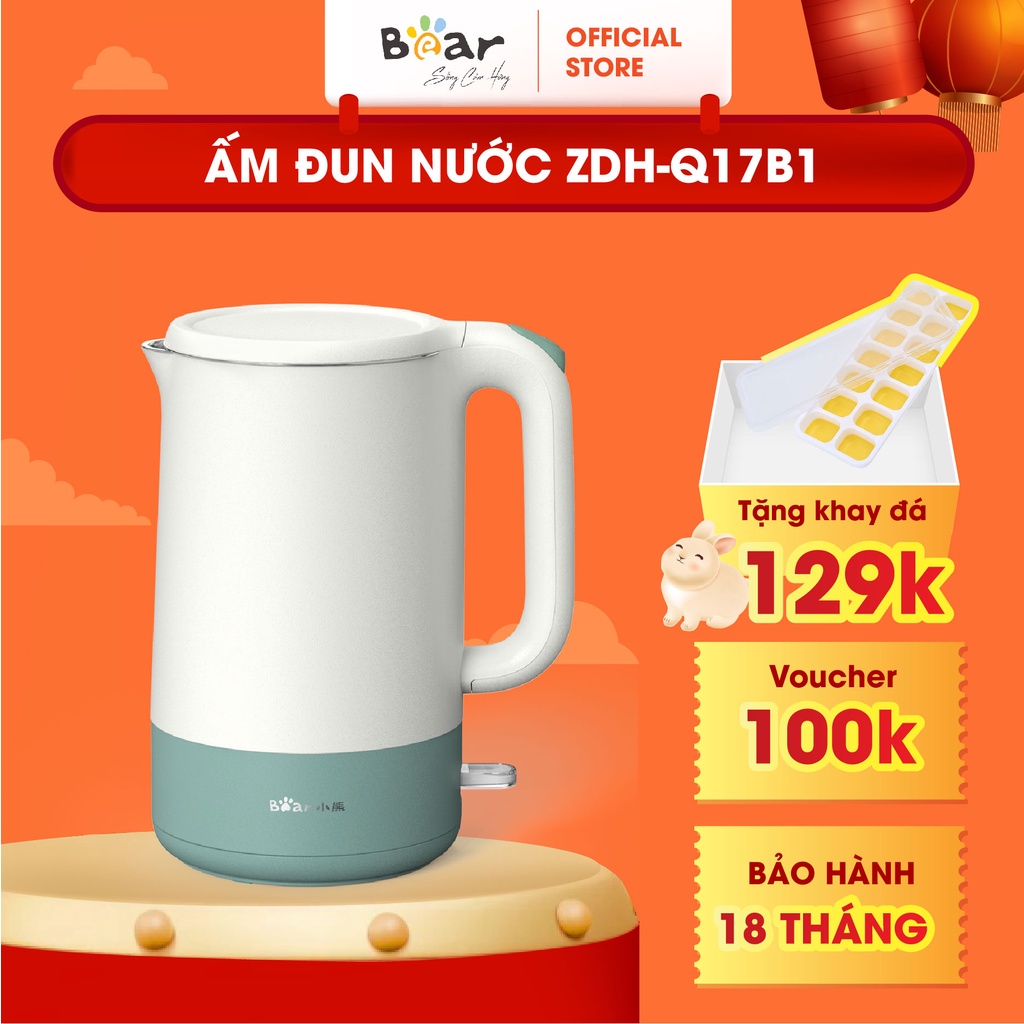 Ấm Pha Trà Siêu Tốc 1,7L Bear Công Suất Lớn, Bình Đun Nước Nóng Nhanh, Bền Bỉ ZDH-Q17B1