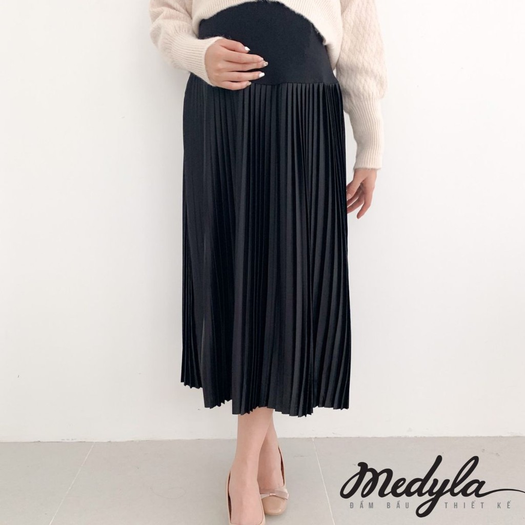 MEDYLA - Chân váy bầu midi xếp ly lụa gân Thượng Hải - CV03