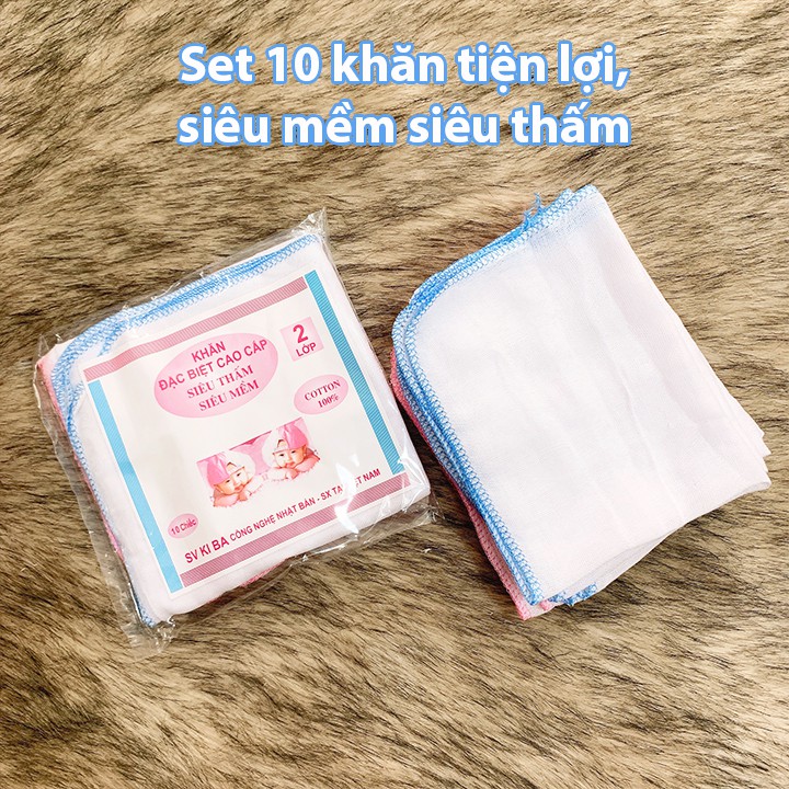 Khăn sữa cho bé Kiba siêu mềm siêu thấm 2 lớp, 3 lớp, 4 lớp kích thước 25x25cm – Set 10 khăn tiện lợi Baby-S – SKH005