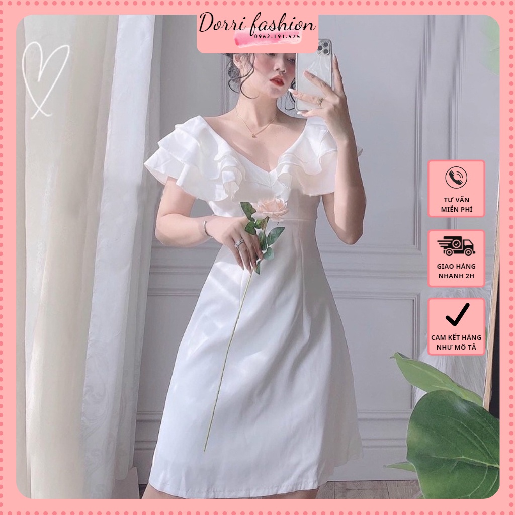 Đầm Váy Trắng Dự Tiệc Trễ Vai - Đầm Đen Ngắn Bèo Tầng Thắt Eo Đi Chơi Dạo Phố