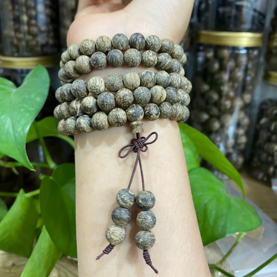 Vòng Tay Trầm Hương 108 Hạt 8mm Trầm Dó Dây INDO Cao Cấp Xịn VIP Lạc Việt cho Nam Nữ Cầu Tài Lộc - Phú Quý - Bình An