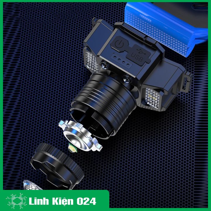 Đèn pin đội đầu gắn xe đạp cảm ứng hồng ngoại điều chỉnh độ sáng, độ phóng, góc chiếu nhiều chế độ, chống nước