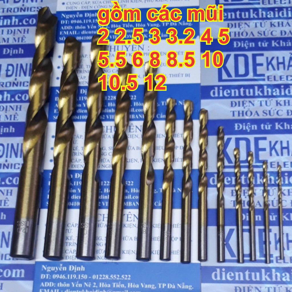 bộ 13 mũi khoan thép HSS mạ titanium 2-12mm kde4636