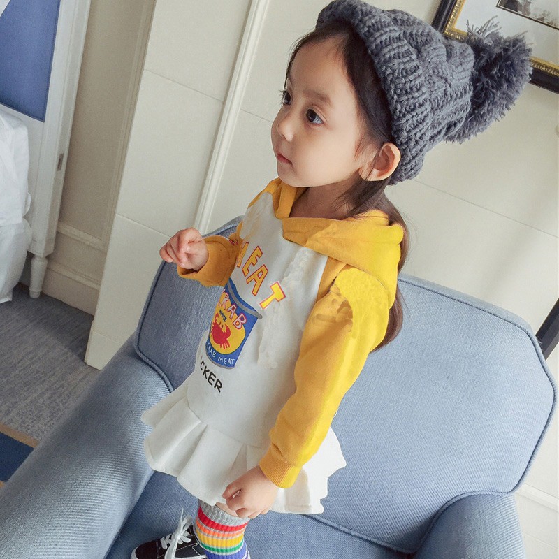 Đầm Hoodie có mũ hoạ tiết cho bé gái