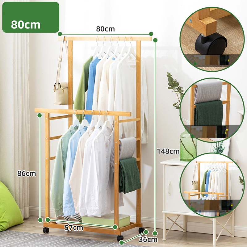 Kệ Treo Quần Áo Gỗ Tre Cao Cấp VINTAGE Có Chỗ Để Giày Dép Và Móc Quần Tiện Lợi