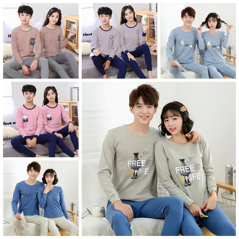 8-18 Years Teens Sleepwear Love Couple Young Boys Pajamas Korean Fashion Kids Cotton Set Pyjamas