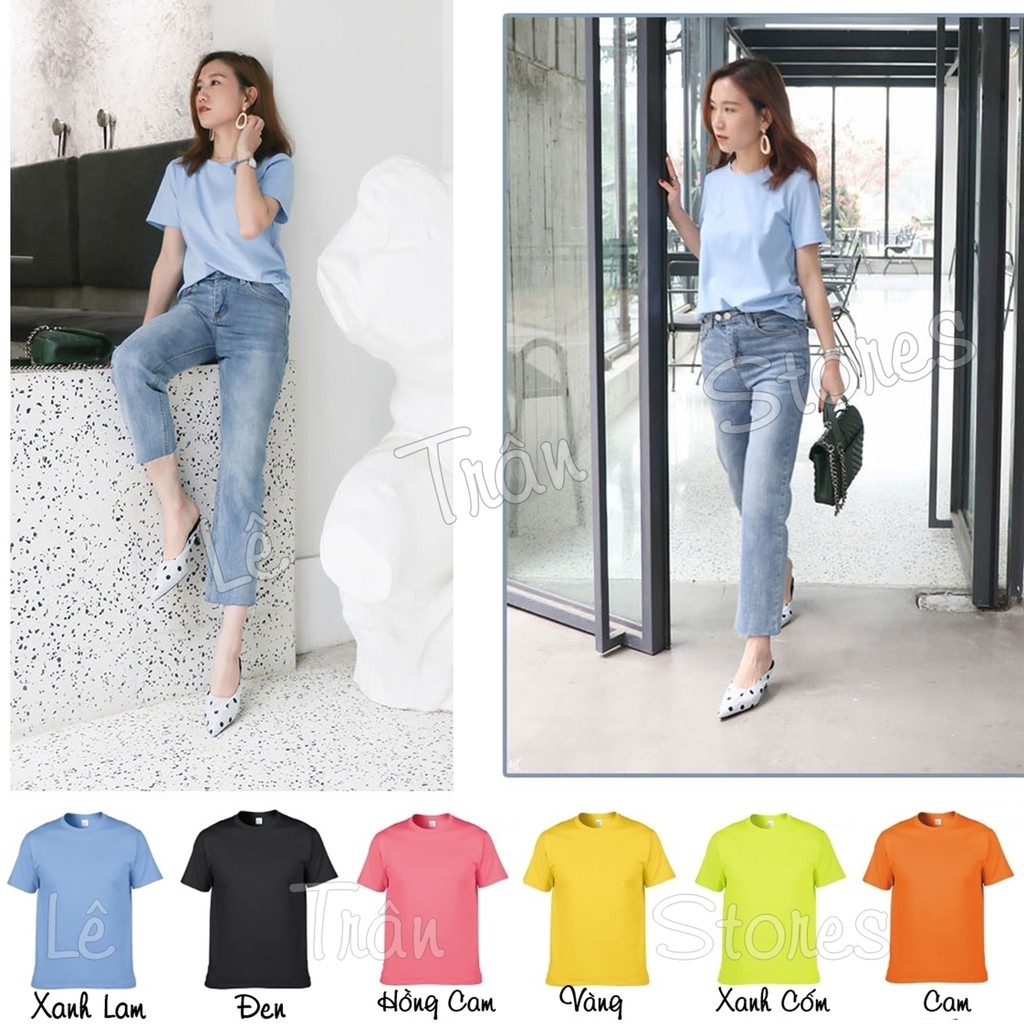 size S M L -  ÁO THUN CỔ TRÒN PHOM SUÔNG NAM NỮ ÁO THUN ĐEN ÁO THUN TRẮNG ÁO ĐỒNG PHỤC