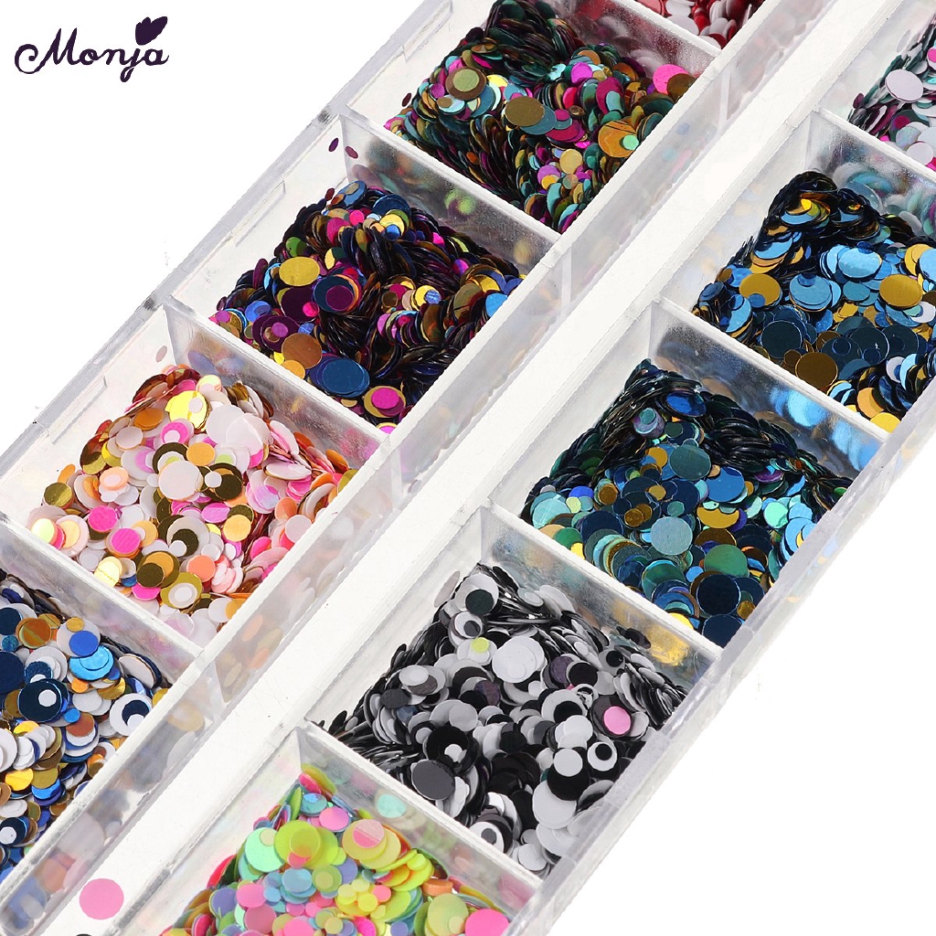 Monja Hộp Hạt Kim Sa Tròn 1/2/3mm Trang Trí Móng Tay DIY