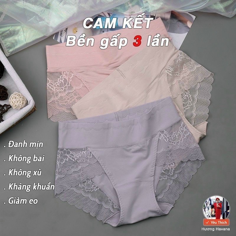 Quần lót nữ cotton phối ren cạp cao gen bụng - freesize - quần chíp nữ hàng cao cấp FLQ48