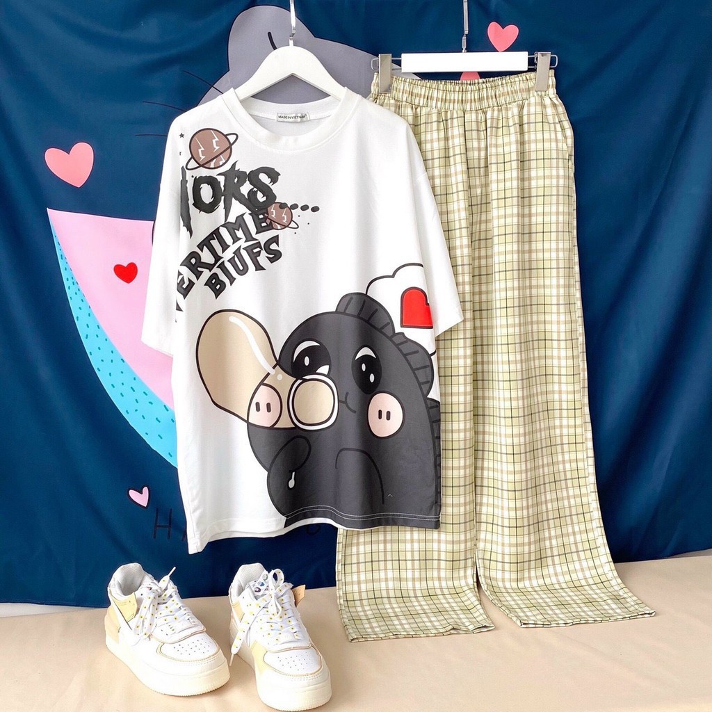 Set Đồ Bộ Nữ Quần Caro Kate Ống Rộng NHIỀU MẪU * Đồ Bộ Hoạt Hình Freesize S.I.Z Fashion | BigBuy360 - bigbuy360.vn