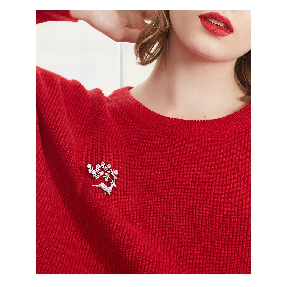Trâm cài áo CECY, Đá pha lê Swarovski - Tuần lộc CASW26 dễ thương, thiết kế tinh xảo, đá  sáng bóng theo thời gian