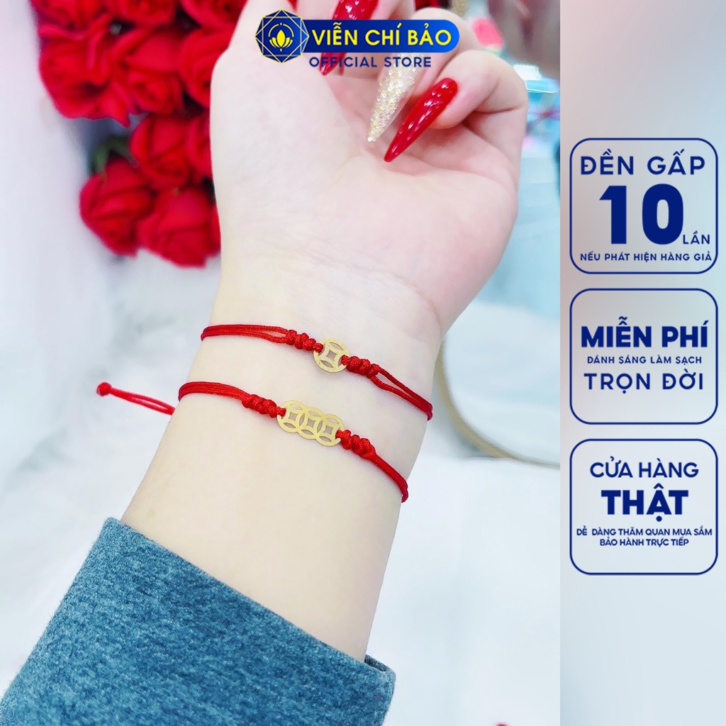 Vòng tay Charm Kim tiền vàng 10K dây vải đỏ thời trang phụ kiện trang sức nữ Viễn Chí Bảo L800058