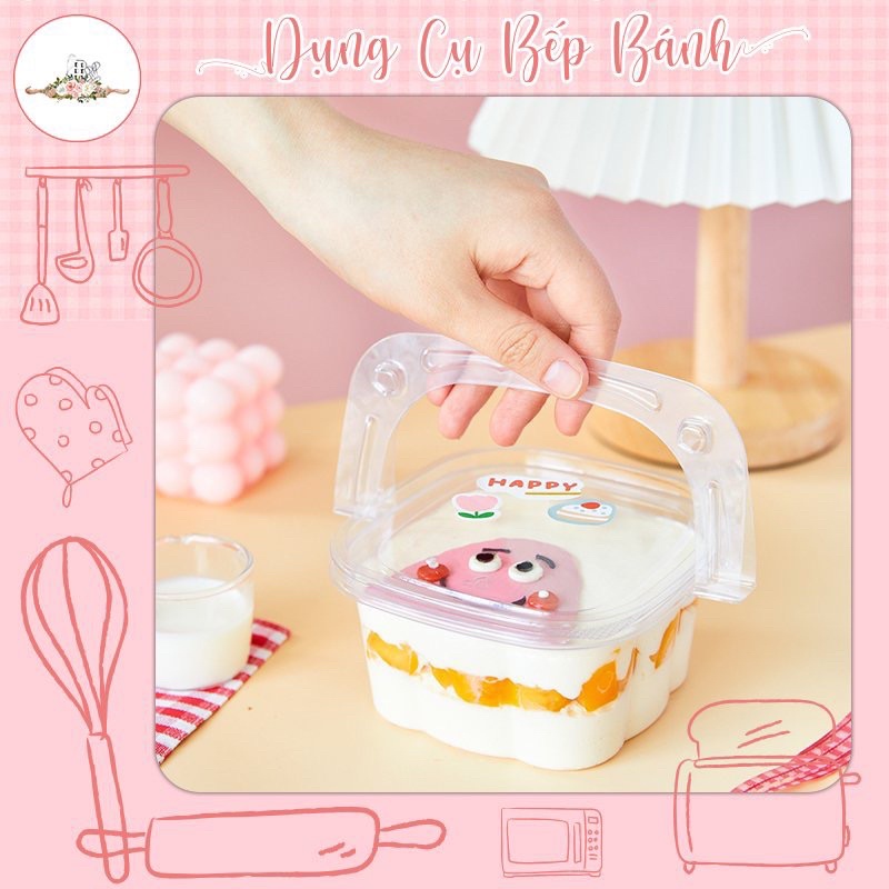 10 Hộp Nhựa Trong Quai Xách Đựng Bánh Tiramisu 500ml