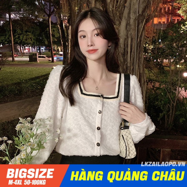 Áo sơ mi Bigsize Áo kiểu nữ dài tay cổ vuông Phong cách Hàn Quốc Thời Trang sang chảnh cá tính xinh đẹp quảng châu cao cấp