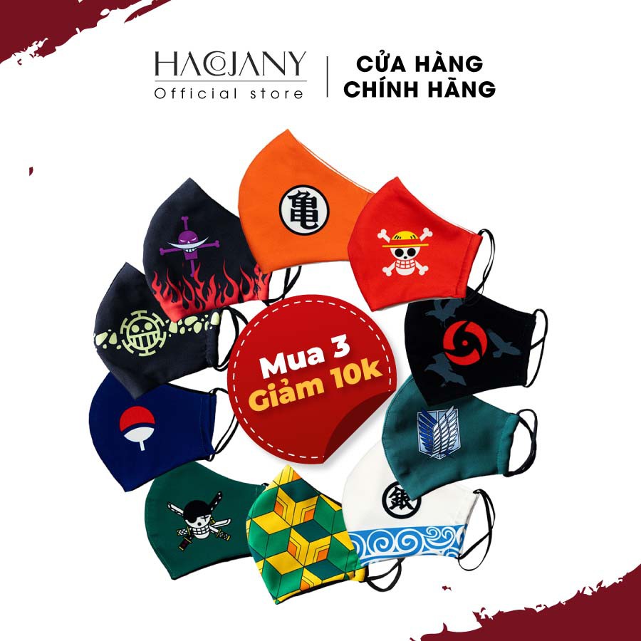 Khẩu trang vải in hình Anime ❤ Hacojany ❤ Khẩu trang vải 2 lớp ❤ Freesize nam nữ